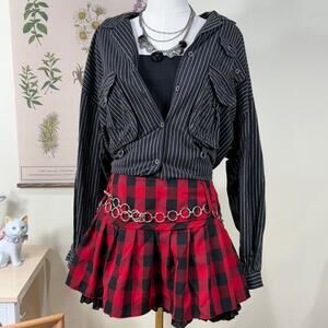 Vintage 90s Y2k Red Black Plaid Low Rise Mini Skirt Punk Grunge Mall Goth L